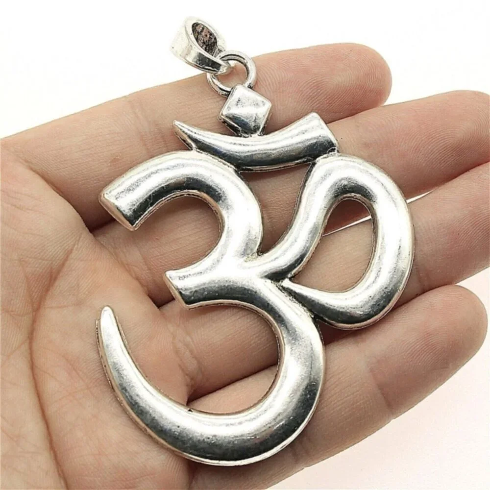 Silver Plated Large Om Aum Yoga Hindu Symbol Mindfulness Meditation Pendant